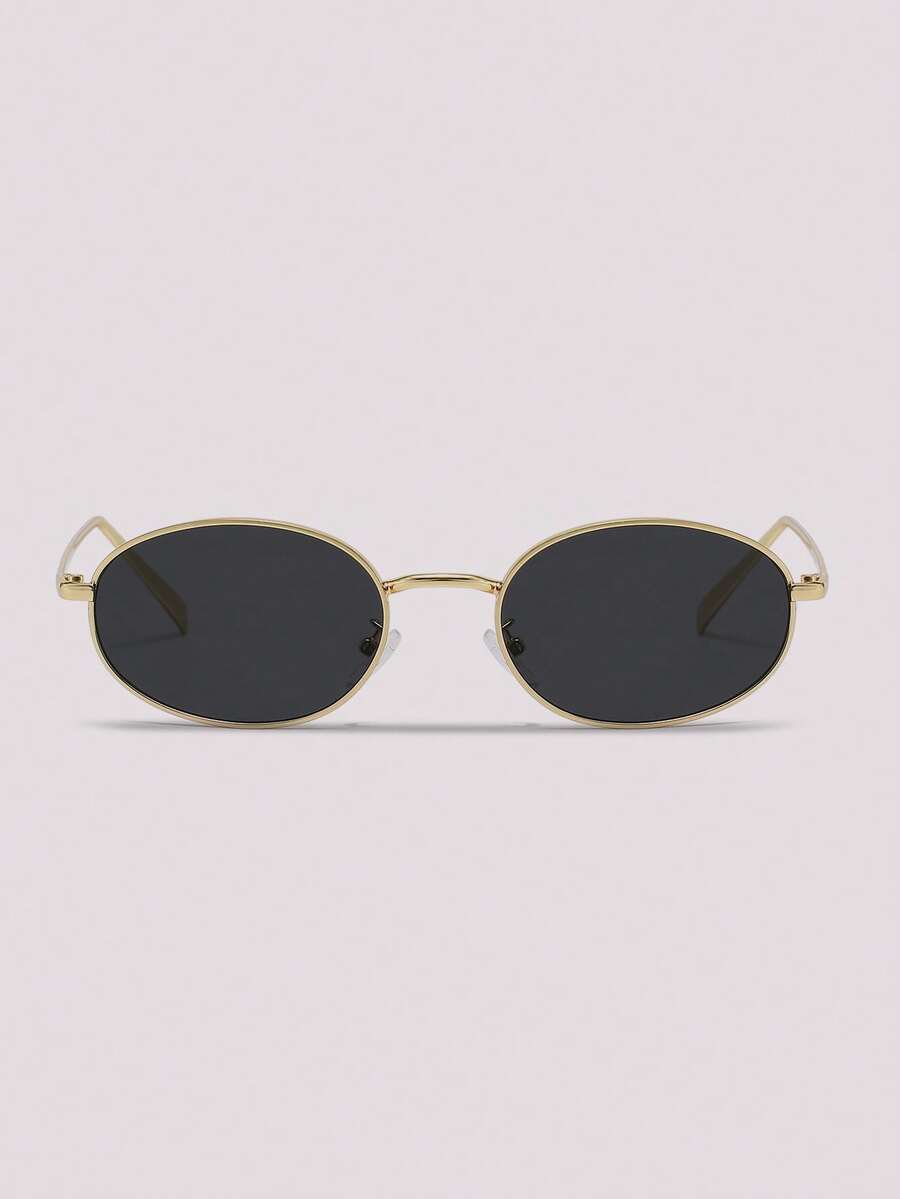 Visivana 1 Pair Women's Oval Metal Small Frame Vintage Solid Color Fashionable Eyeglasses, Suitable For Street Style And Runway - Gold - View 1