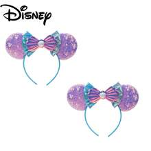 Disney Style Mickey Mouse Ears Headband - Purple Gradient Sequins + Seashell Accents - View 7