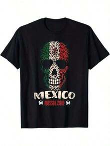 Camiseta de la Selección Mexicana de Fútbol para Hombre - Diseño del Partido México vs 2018 con Estampado de Águila y Sombrero, Colores del Equipo Verde y Blanco, Ropa Casual de Manga Corta para Fanáticos del Fútbol y Uso Diario, Camiseta Transpirable de Cuello Redondo, Camiseta para el Día del Partido, Ropa Deportiva para Fanáticos, Diseño Estampado, Material Duradero, Ajuste Cómodo, Camiseta para Fanáticos - Negro - Ver 1