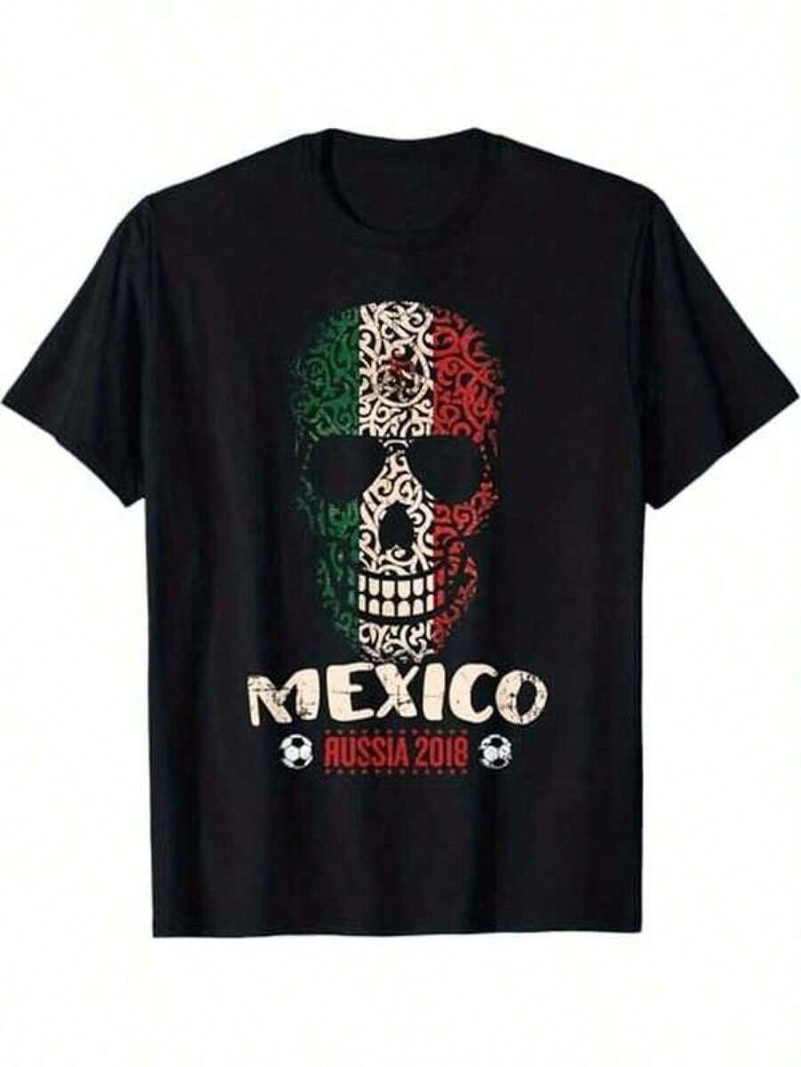 Camiseta de la Selección Mexicana de Fútbol para Hombre - Diseño del Partido México vs 2018 con Estampado de Águila y Sombrero, Colores del Equipo Verde y Blanco, Ropa Casual de Manga Corta para Fanáticos del Fútbol y Uso Diario, Camiseta Transpirable de Cuello Redondo, Camiseta para el Día del Partido, Ropa Deportiva para Fanáticos, Diseño Estampado, Material Duradero, Ajuste Cómodo, Camiseta para Fanáticos - Negro - Ver 1