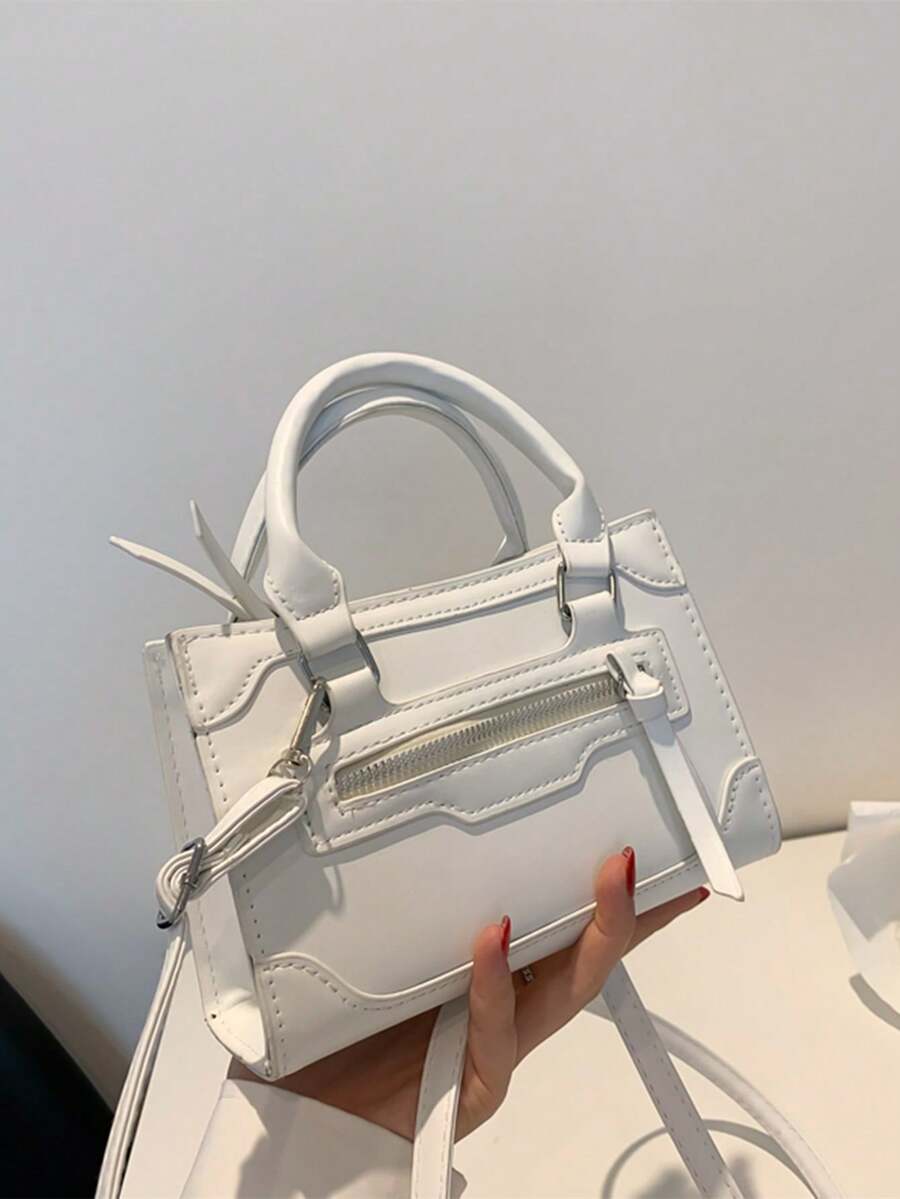 Fashionable Versatile Solid Color Handbag - White - View 1