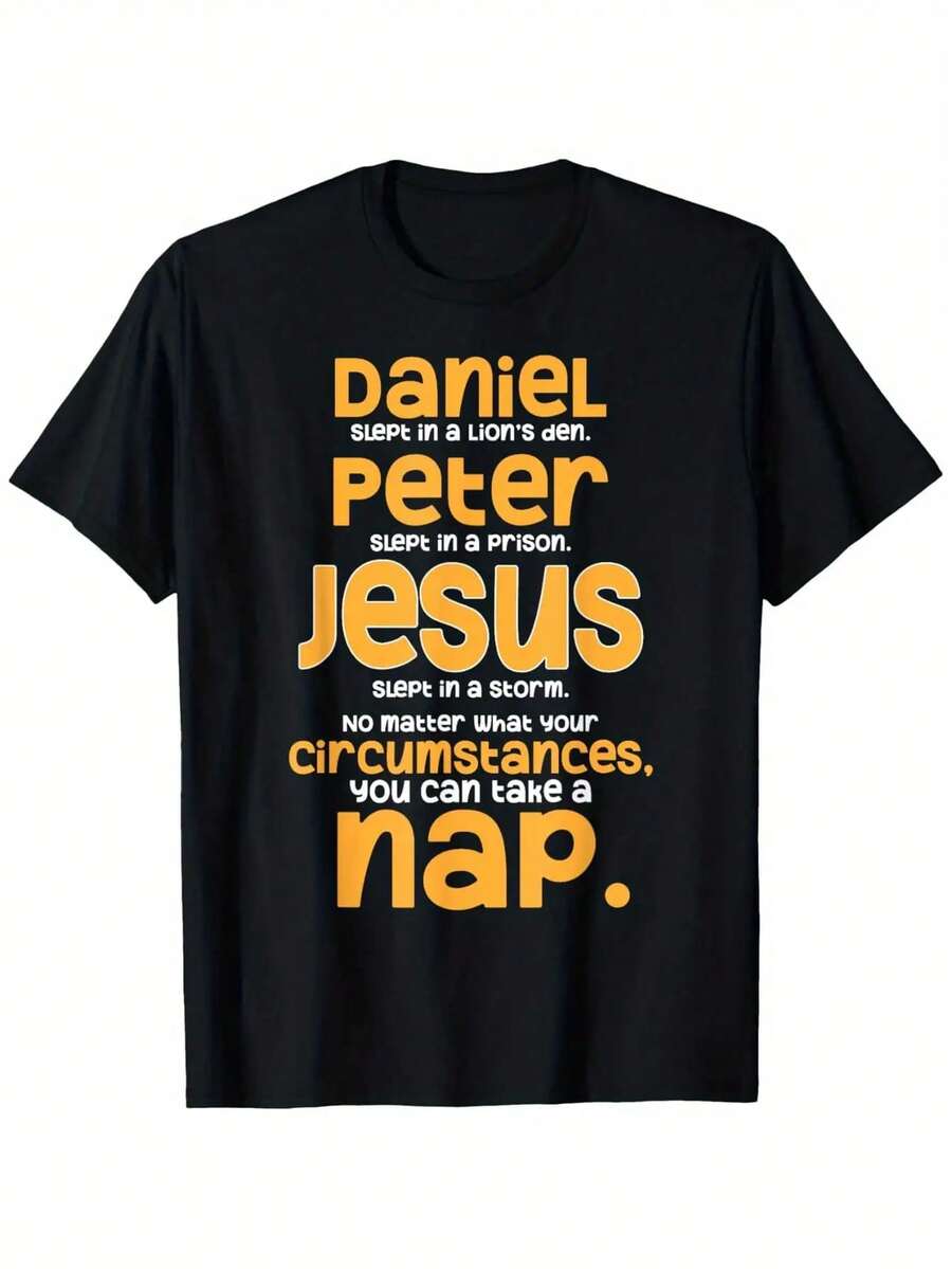Unisex Bible Verse T-Shirt - 100% Cotton, Casual Style For Men And Women, Sacred Letter Print, Ideal For Church Or Everyday Wear - 黑色 - 查看 1