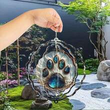 1pc Luxurious Pet Paw Print Wind Chime Metal 3D Rotating Wind Chime With 360° Unlimited Rotation Hook, Outdoor Garden And Patio Decor, Multifunctional Decoration For Garden, Patio And Indoor Space, Ideal Outdoor Gift, Outdoor Wind Chime, Teacher's Appreciation Gift, Perfect For Thanksgiving, Christmas, Halloween And Housewarming (9.84in*9.84in), (Pendant Not Included), Random Style - Multicolor - View 2