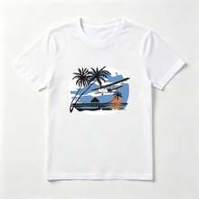 Aerial Sunset Comfortable Summer White Cotton T-Shirt - 白色 - 查看 1