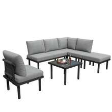 Set Of 6 Garden Lounge Chairs With Galvanized Iron Frame, Rope Garden Furniture Set, Beige Braided Rope, Adjustable Legs, Smooth Glass Tabletop, Includes All Seat And Back Cushions, Beige - 灰色 - 查看 1