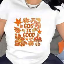 Floral Print T-Shirt "God Is Good" 180G - Comfortable Family Gift, Ideal For Christmas Parties And Team Building Activities - White - View 7