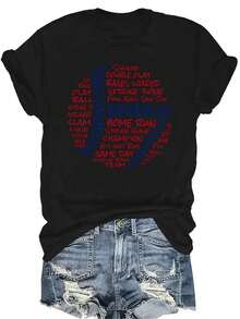 Men's And Women's Casual Baseball Print T-Shirt - Soft, Breathable, Crew Neck, Short Sleeve With Baseball Bat And Ball Print, Lightweight, Regular Fit, Casual Summer T-Shirt For Events And Casual Wear - Machine Washable, Unisex, For Baseball Fans - All Seasons, 100% Cotton, Durable - 黑色 - 查看 1