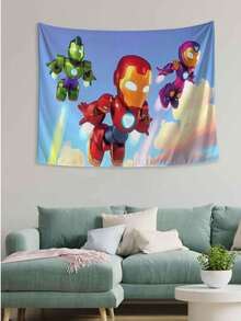 1 tapiz de Iron Man de M-arvel, decoración de pared con estilo de dibujos animados, arte colgante con escena de cielo brillante, perfecto para dormitorio, sala de estar, residencia estudiantil, apartamento, estudio, fondo para fiestas, ideal para decoración de habitaciones con temática de cómics y superhéroes, agrega un toque heroico y fantástico al espacio vital, ideal para sesiones de fotos y espacios de fans. - Multicolor-a - Ver 8