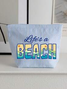 “Life's A Beach”印花 - 复古粉白条纹帆布手提包,女士大容量条纹沙滩托特包,旅行沙滩包兼时尚购物单肩包,可折叠帆布单肩手提包,防水防沙旅行包,夏季必备单品,适合海滩旅行、泳池派对、购物和日常使用,适合女性、旅行者和海滩爱好者,也适合复活节、教师节和假期等场合。 - 彩色 - 查看 15