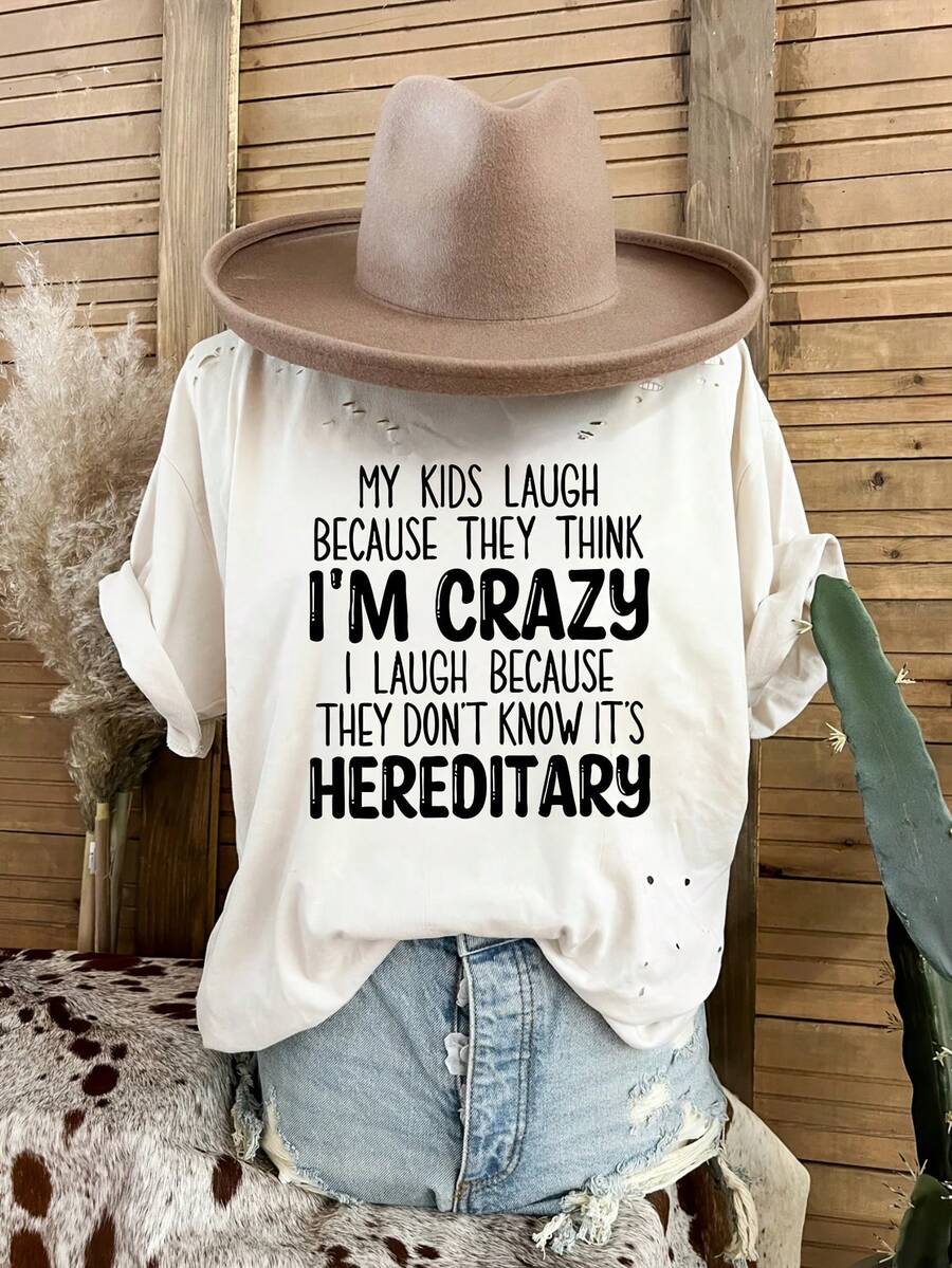 Women's T-Shirt With Letter Print - Comfortable And Relaxed, Round Neck, Stylish And Casual Top Suitable For All Seasons, Local Shipping, Pure Top For Summer, An Essential For Elegant Parties And Summer. - White - View 1