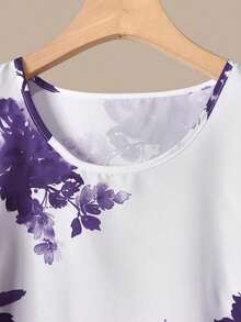 2 piezas Conjunto de top y pantalones casuales estampados para mujer - Morado Violeta - Ver 6