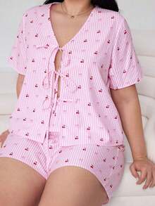 piezas de blusa y shorts con estampado floral para mujer de talla grande - Multicolor 2 - Ver 1