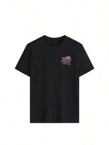Graphic T-Shirts: New Women's Summer T-Shirt With FINE Letter Print, Round Neck, Short Sleeve, Dark Gray, Modern And Versatile, Suitable For Casual Daily Wear In Spring. Loose And Comfortable Summer Clothing. - 黑色 - 查看 4