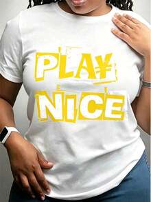 T-Shirt With A Black And Yellow Block Letter Design Featuring A "Say Less" Print, Perfect For Summer With A Regular Fit And Crew Neck - 白色 3 - 查看 1
