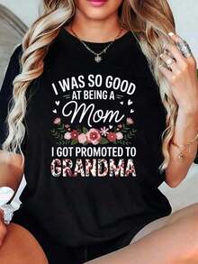 100% Cotton Grandma Art For Mom, Women's T-Shirts, Grandma Promoted To Grandma, Women's Sets - 黑色 - 查看 6