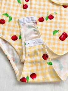 Body de mujer con volantes y lazo delantero, estampado de cuadros y cerezas para vacaciones - Amarillo - Ver 6
