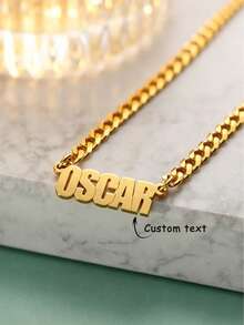 1pc Gold Cuban Chain Capital Letter Customized Name Necklace With Unique Design, Thick Cuban Chain Capital Letter Pendant With Customizable Engraving, Exclusive Titanium Steel Stainless Steel Material, Non Fading, Anti Allergy, European And American Style, Hip Hop Style, Matching Accessories For Daily Commuting - A - View 7