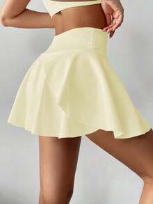 Pantalón falda de tenis de cintura alta blanco, pantalón corto/falda 2 en 1 antideslumbrante para golf/bádminton/fitness con bolsillos, falda pantalón deportiva de verano para yoga, correr al aire libre, nueva ropa de mujer en negro - Amarillo mantequilla - Ver 3