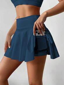 Pantalón falda de tenis de cintura alta blanco, pantalón corto/falda 2 en 1 antideslumbrante para golf/bádminton/fitness con bolsillos, falda pantalón deportiva de verano para yoga, correr al aire libre, nueva ropa de mujer en negro - Agua verde azul - Ver 1