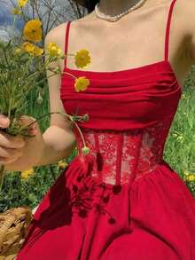 MEXSHEIN MOD Vestido Camisero Con Cintura Plisada Para MujerMEX VP9U - Rojo 2 - Ver 2
