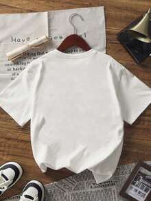 Camiseta de mujer con estampado gráfico de coches retro vintage, de manga corta, hombros caídos y cuello redondo, es la elección perfecta para el día a día. - Blanco - Ver 5