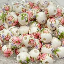 30 Colorful Decorative Beads, Floral Ceramic Beads, Large Hole – Chinese Printed Ceramic Craft Beads. Suitable For Jewelry Making, Ideal For Decorating Necklaces, Bracelets, And Earrings - 30個 - 查看 6