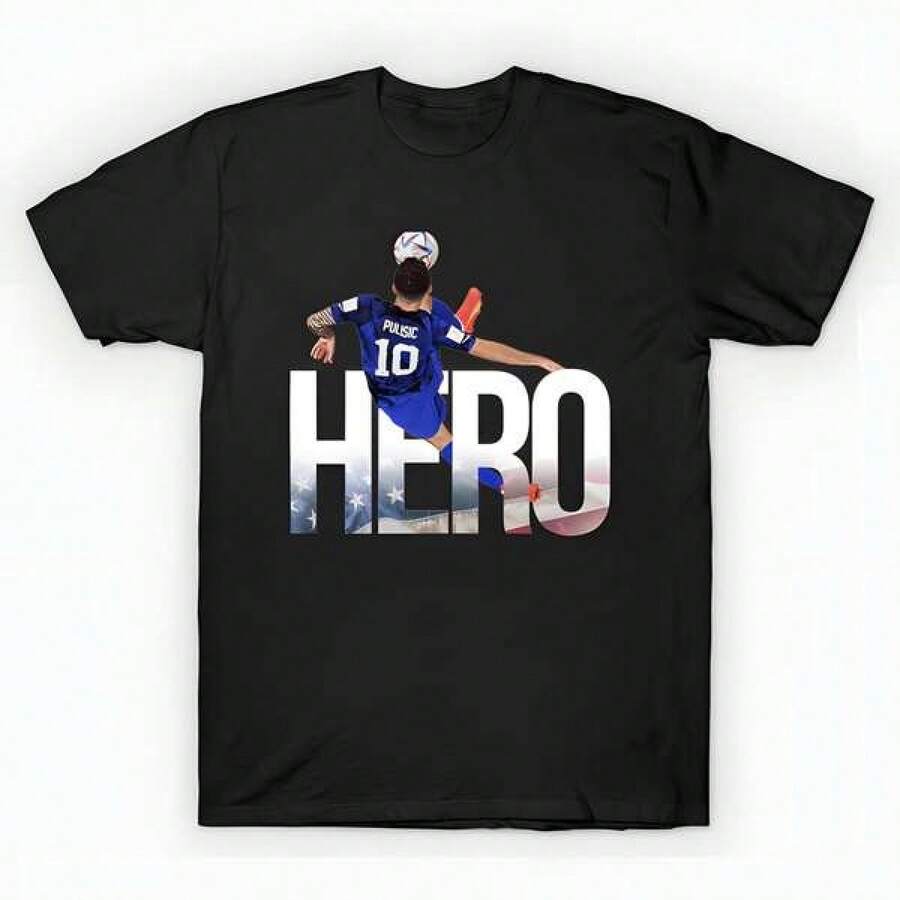 Pulisic World Cup Hero T-Shirt unisex de la de algodón puro de alta densidad de 220 g. C-AmiS-eta uniS-ex 100 % aL-Godón de - Tejido de alta densidad. Apta para todo tipo de perS-onas, ya sean mujeres o hombres. Tejido duradero de alta C-Alidad apto para todas las estaciones, suave al tacto pero duradero. Tops transpirables. Conjuntos de otoño para mujer. Conjuntos de vaC-Aciones para mujer. Disfraz de Halloween para mujer. - Negro - Ver 1