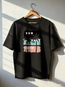 Summer And Beach Style Short Sleeve T-Shirt, Fashionable Short Sleeve T-Shirt For Spring And Summer 2026, Made In Mexico, 180 Grams. Cartoon Print, Couple Design, Suitable For Indoor Or Outdoor Wear. Crew Neck, Unisex, Ideal For Office And Leisure. One-Piece Pack. - BK-P631577SLNDXZGY471 - 查看 1