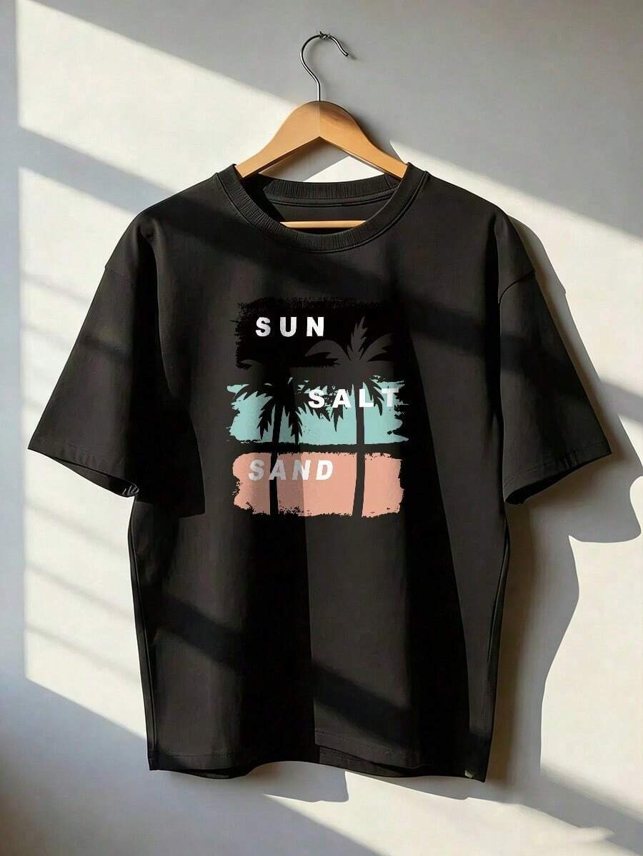 Summer And Beach Style Short Sleeve T-Shirt, Fashionable Short Sleeve T-Shirt For Spring And Summer 2026, Made In Mexico, 180 Grams. Cartoon Print, Couple Design, Suitable For Indoor Or Outdoor Wear. Crew Neck, Unisex, Ideal For Office And Leisure. One-Piece Pack. - BK-P631577SLNDXZGY471 - 查看 1