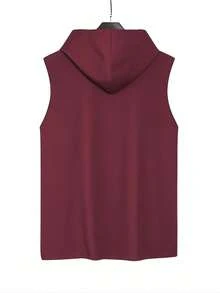 Camiseta sin mangas con capucha y estampado para hombre, top informal sin mangas tipo sudadera - Burdeos - Ver 2