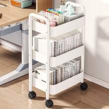 1pc Multi-Function Mobile Storage Rack Cart, Suitable For Living Room, Kitchen, Bedroom, Bathroom, Can Store Snacks, Books, Etc. - White - View 7