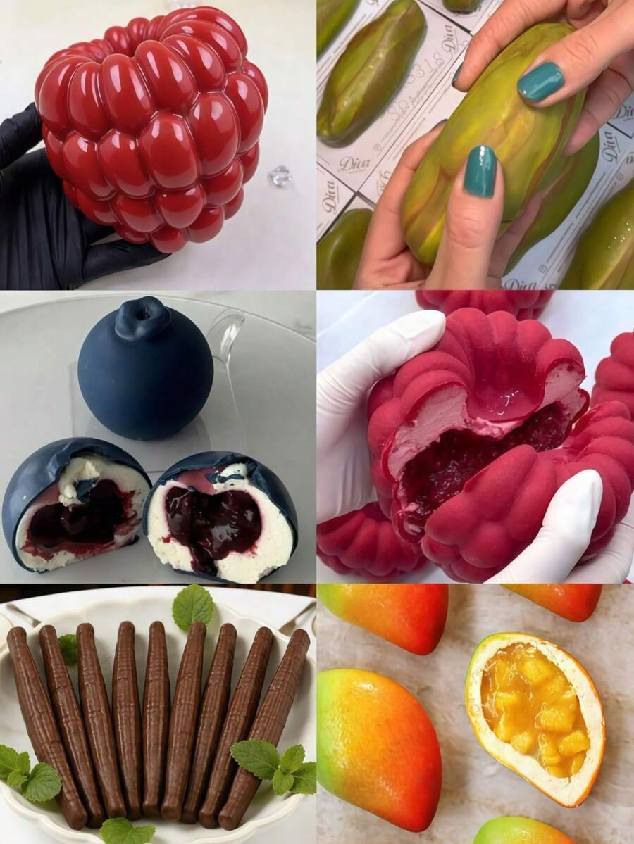 1pc Large Raspberry Silicone Mold - Pistachio/Mango/Blueberry/Raspberry/Vanilla Striped Fruit Realistic Mousse Cake Mold, Highly Realistic Texture Suitable For Mousse Cakes, Valentine's Day Chocolates, Candies, Ice Creams, Fruit-Shaped Desserts, Handmade Soaps, Gypsum, Resin Crafts - Multicolor - View 1