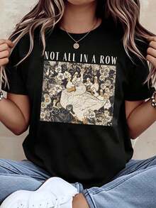 Women's Short-Sleeved T-Shirt With Duck And Flower Print, Unlined, Casual White Blouse, Summer Outfit, T-Shirt For Summer. - 黑色 - 查看 1
