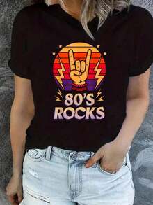 Camiseta de Fiesta Rock and Roll de los 80 - Negro - Ver 1