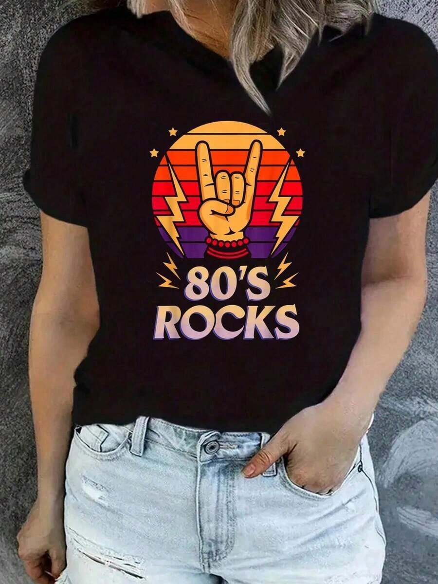 Camiseta de Fiesta Rock and Roll de los 80 - Negro - Ver 1