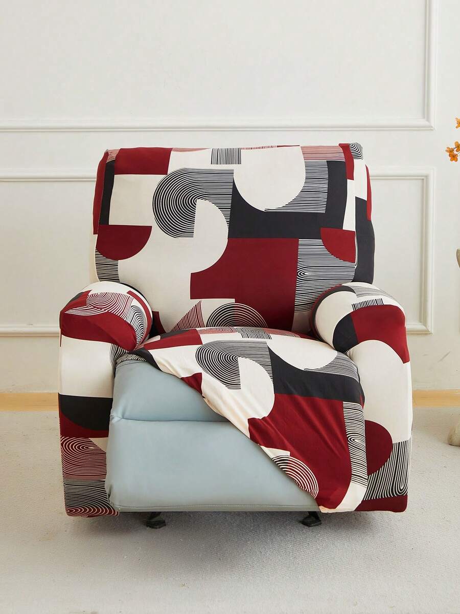 1 Set Of 4/6/8 Pcs Geometric Pattern Recliner/Sofa Covers, Printed Recliner Covers, Stretch Sofa Slipcovers, Suitable For Living Room, Office, Home Decor, Fits Single, 2-Seater, 3-Seater Recliner/Sofa - Multicolor - View 1