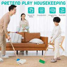 1 Set Children's Wooden Cleaning Toy Set, Kids Housework Toy Set, Toy Broom, Mop And Other Educational Toys - Multicolor - View 2