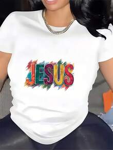 Camiseta con Estampado de Jesús ModaModa de 180g para Familiares y Amigos - Regalo Perfecto para Pascua, Camiseta de Manga Corta Suave y Cómoda para Iglesia y Reuniones Comunitarias - Blanco - Ver 6