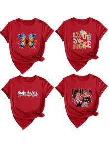 Soft 100% Cotton T-Shirt, Personalized - Add Your Own Text/Images (Badge, Company Logo, Family Photo, Selfie) To Design Your Own Custom Printed T-Shirt. Add Your Favorite Photos And Text (Girlfriend, Partner, Family, Selfie, Pet, Photos Of Friends) For A Personalized Printed T-Shirt, Suitable For (Anniversary, Wedding Promise, Engagement, Couple Formation), Suitable For Group Customization For Best Friends/Sisters, Suitable For Daily Wear/Wedding Party/Company Meeting/Family Reunion, Christmas Gift, Mother's Day, Father's Day, Chic Autumn Style, Chic Utilitarian Style, New Autumn Style For Women, Graphic Print, Casual Wear, Summer White T-Shirt, Eternal Love. Breathable Cotton T-Shirt, Goes With Everything. - 紅色 - 查看 3