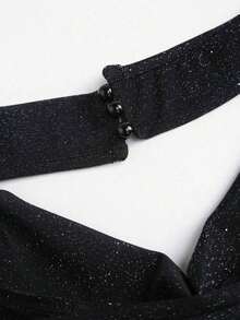 corto de camisola de punto metálico con lentejuelas para mujer, top sexy de espalda descubierta y ajustado al Body - Negro - Ver 4