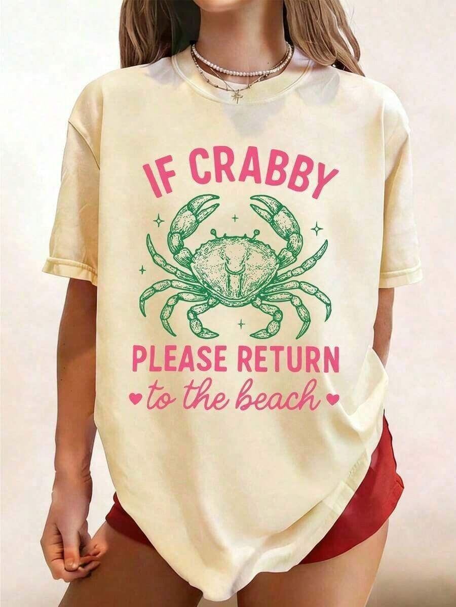 Women's 100% Cotton Graphic Graphic T-Shirt With Double Print "If I'm In A Bad Mood, Please Go Back To The Beach" And "Salty", Casual And Oversized Summer Style | Summer Clothes | Holiday Outfits Pure Cotton T-Shirt 100% Cotton 100% Cotton - 杏 5 - 查看 1