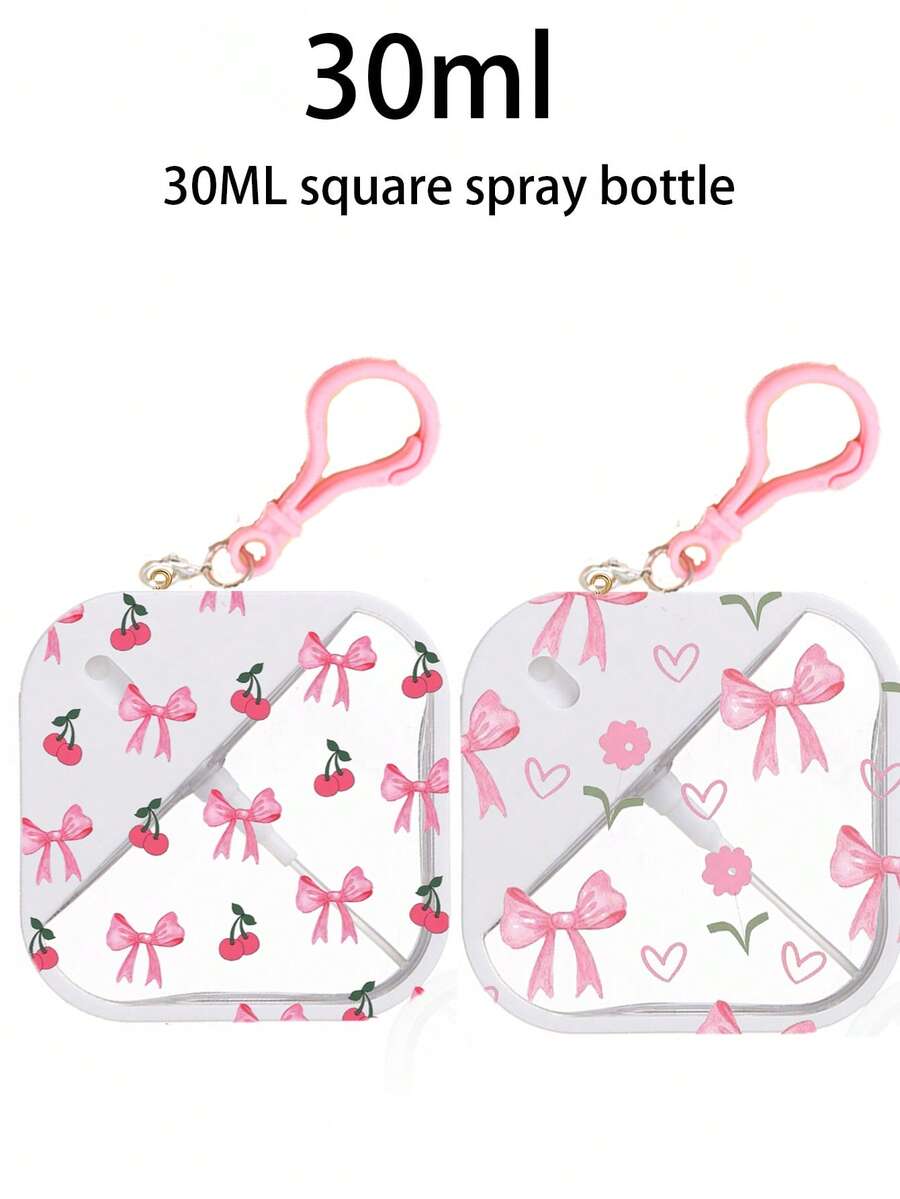 1pc 30ML Summer Cute Cherry Bow Square Spray Bottle, Large Capacity Spray Bottle And Easy To Carry While Traveling For Women, Hand Sanitizer And Perfume Sub-Packaging Bottle Suitable For Storage Outside, Ins Style Cartoon Print Spray Bottle Birthday Gifts For Family And Friends - View 1