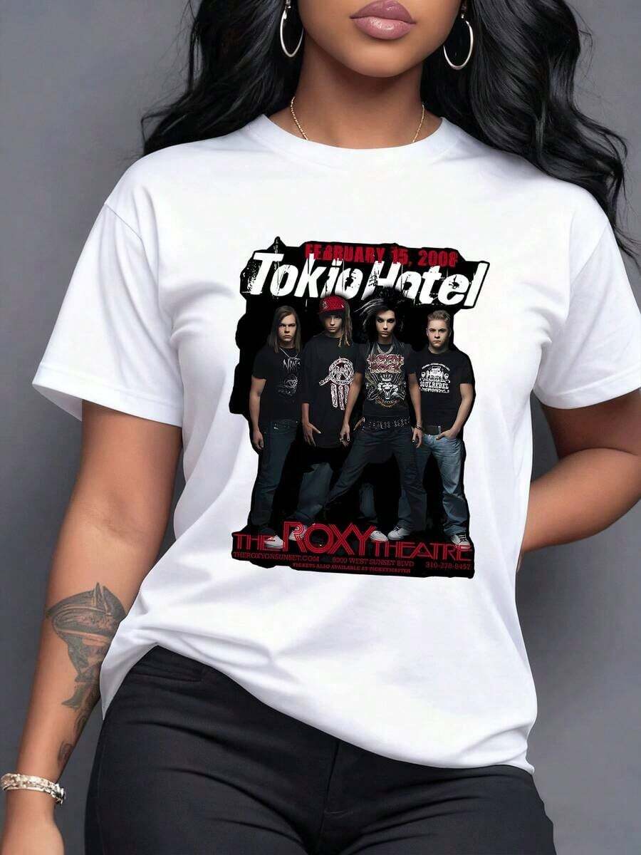 Gráfico inspirado en la energía del rock alternativo con símbolos audaces y trazos enérgicos que evocan libertad rebeldía y el poder de la música Camiseta de mujer 100% algodón cómoda y de corte moderno perfecta para mostrar actitud y estilo propio,Manga corta casual. - Blanco - Ver 1