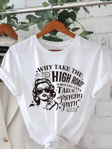 Funny T-Shirt For Women "Why Take The Straight Path When You Can Take The Psychotic Path?" - Crew Neck, Short Sleeve, Loose Fit, Ideal For Casual Wear And Themed Events | Summer T-Shirt With Original Humor - 白色 - 查看 1