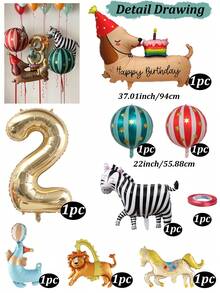 Matte Cake Sausage Dog Zebra Carnival Decor Set, Light Gold Number 0-9 Foil Balloons, Small Circus Lion, Carousel, Sea Lion Foil Balloon, Suitable For Circus Themed Birthday Party, Party Decorations, Holiday Decorations, Circus Event Decor, 1st Birthday Background, Photography Props, Decorative Items - Carnival Dog - View 18