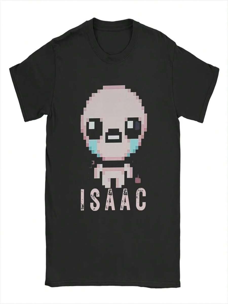Awesome The Binding Of Isaac Themed T-Shirt, Women's Pure Cotton Crew Neck T-Shirt, 90s Cartoon Short Sleeve T-Shirt, Plus Size T-Shirt. - 黑色 - 查看 1