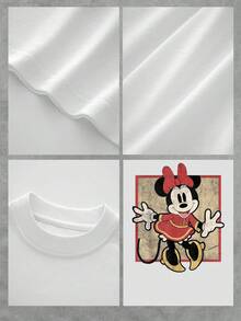 Gráfico de un personaje animado clásico con lazo rojo y vestido vintage que transmite alegría y ternura camiseta de mujer casual cómoda y moderna  perfecta para uso diario - Blanco - Ver 4