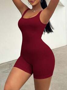 Mono elástico para mujer de moda simple y unicolor con ajuste ceñido - Burdeos - Ver 4