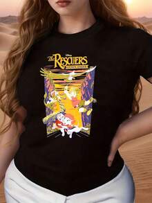 Vibrant Artwork Depicting An Adventurous Scene With Brave Characters And A Majestic Eagle Over A Colorful Landscape, Conveying Hope And Friendship In Every Detail. Comfortable And Youthful Women's T-Shirt For Everyday Wear. - 黑色 - 查看 1