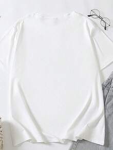 Crew Neck T-Shirt With Western Style Image Print, Lucky Horseshoe Print And "Rodeo" Text, Cultural Style T-Shirt Suitable For Music Festivals - White - View 2